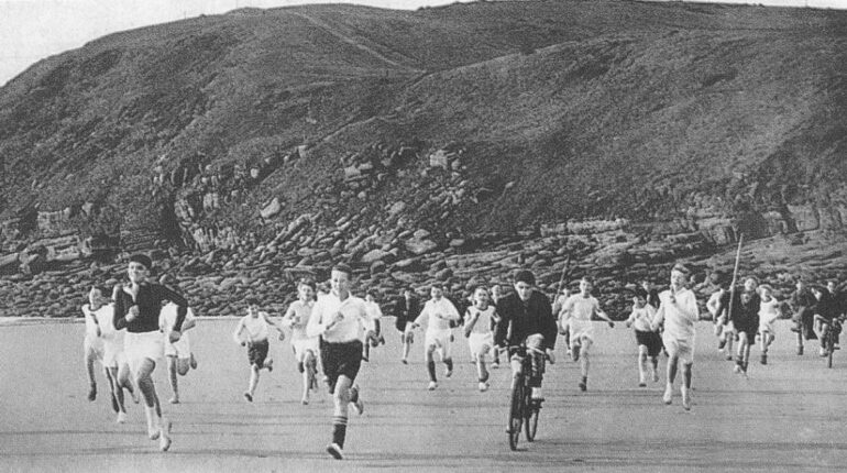 old photo of children running