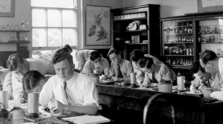 old photo of students in class