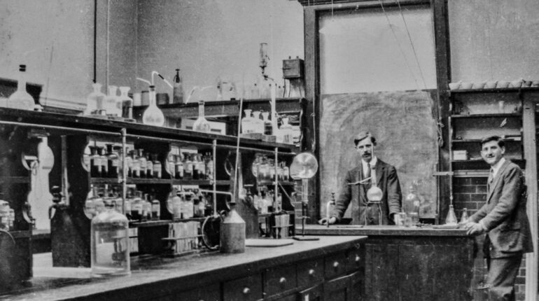 old photo of a science lab