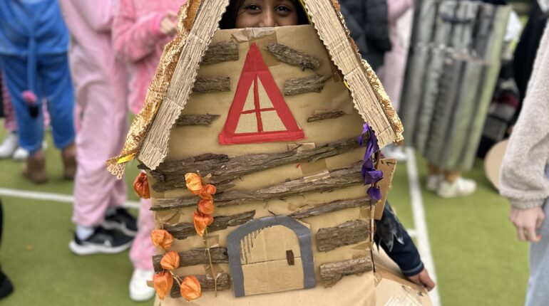student dressed as a chicken hut