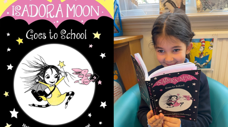 student reading Isadora Moon goes to school