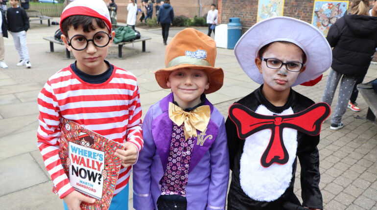 students dressed up as book characters for world book day