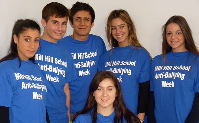 Students in anti-bullying t-shirts